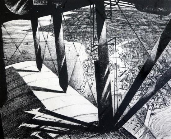§ Christopher Richard Wynne Nevinson (1889-1946) Aerial view (from a Paris Plane) 17 x 20.5in.